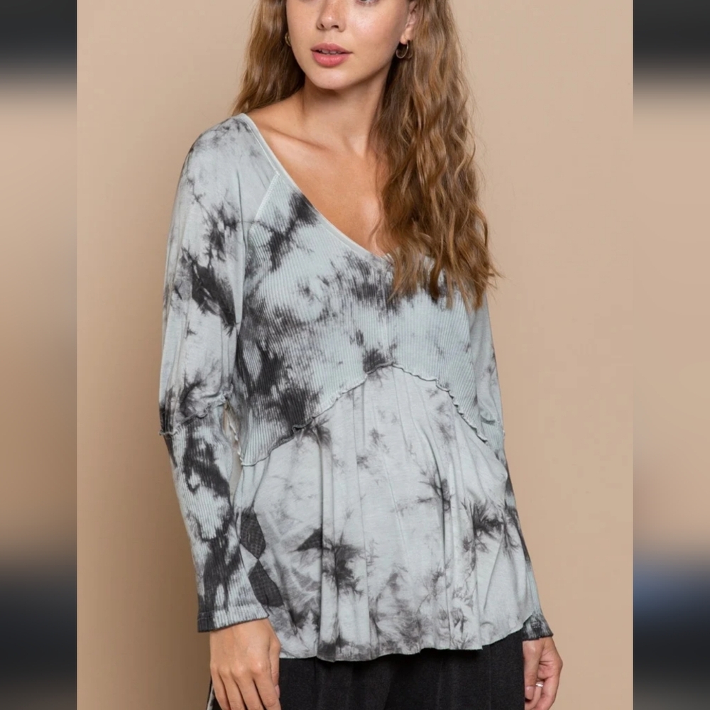 POL Blue and Black Asymmetrical 3/4 Sleeve Tunic
